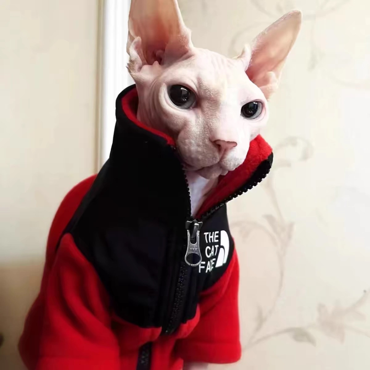 2025 new THE CAT FACE Sphynx Jacket Warm Thickened Fleece Sest Hairless Clothes with Zipper Cat Coat for Devon,Cornish, Peter Bald, Small Ki