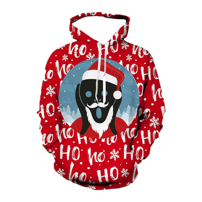 Men's street clothing Santa Claus 3D printed hoodie with looped fabric