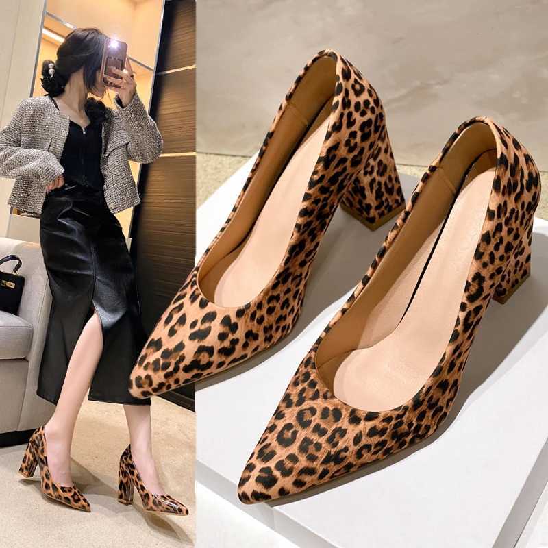 Leopard shoes wen thick h Zapatos Leopard Mujer high heels wen sexy high heels Y250304