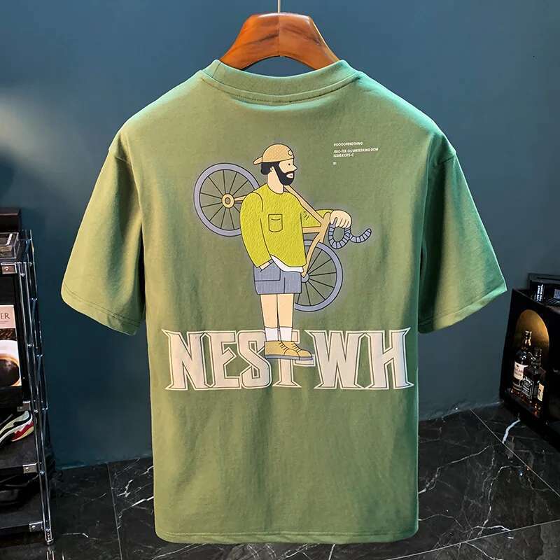 2024Summer New T-Shirt Trendy Printed Literary Youth Short Sleeve Men's Fashion Street Sports Breathable Top