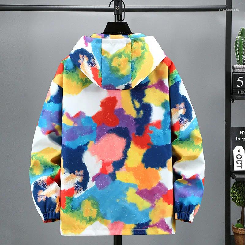 Men's Jackets Strewear Graffiti Printed Fashion Reversible Jacket Men Thin Hooded Windbreakers Clothing Plus Size M-5XL
