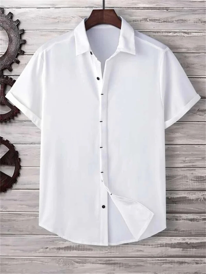 Summer Mens Solid Color Shirt Simple Breathable Top Hawaiian Outdoor Loose Cool Comfortable Clothing 250227