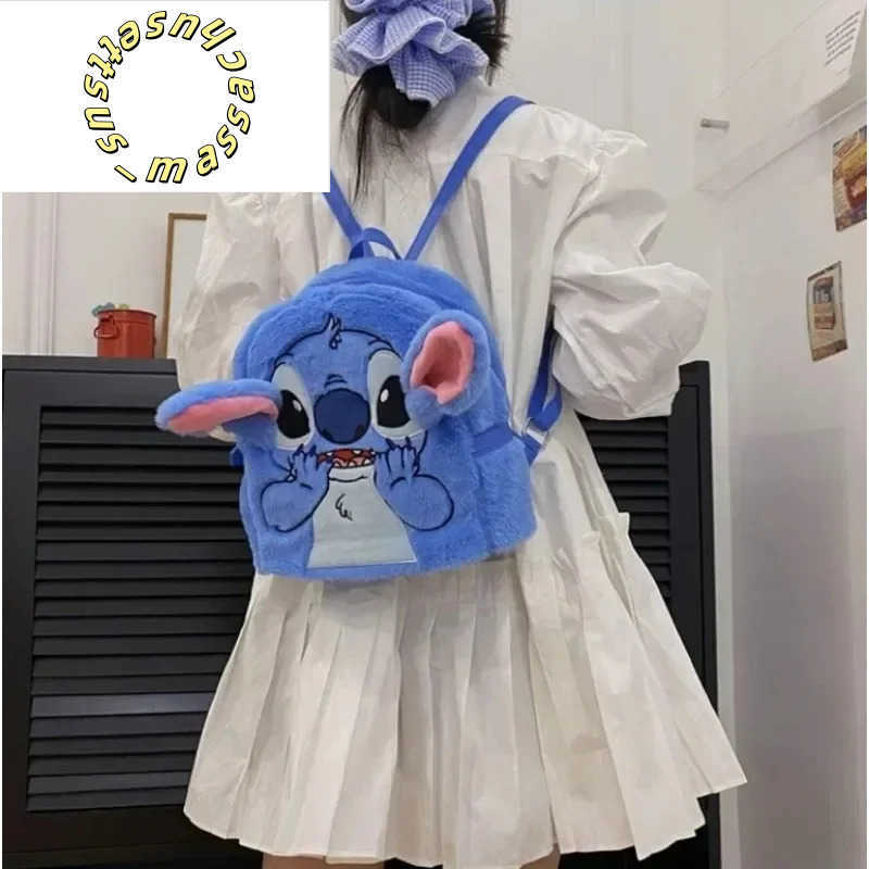 Backpacks Hot Plush Backpack Kawaii Cartoon Stitch Large Capacity Student Schoolbag Cute Anime Pink Kindergarten Bag Kid Girl Gifts Y250305P09T
