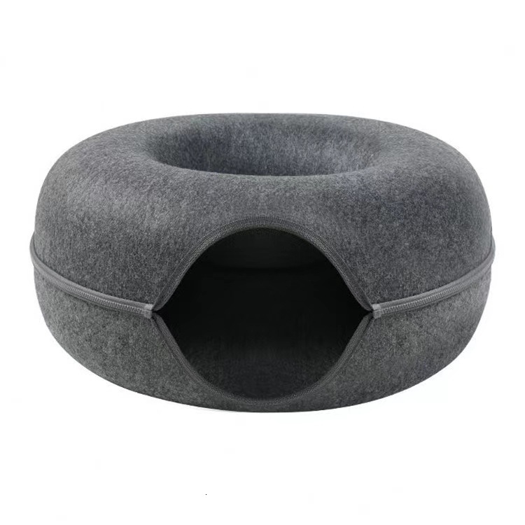 2025 Toys Cat Nest Donut Tunnel Bed Pets House Natural Felt Pet Cave Round Wool for Small Dogs Interactive Play Toycat (Upgraded version thicker + Cat