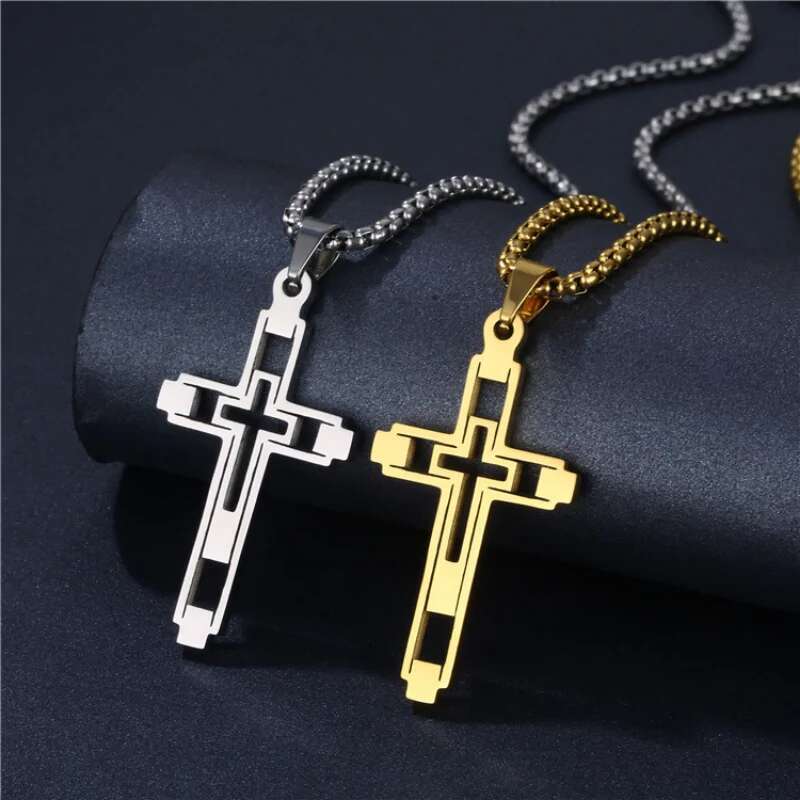 2025 New Cross Stainless Steel Choker Necklaces for Man Gold Color Men's Chain Alloy Necklace Fashion Jewelry Corrente Mascua