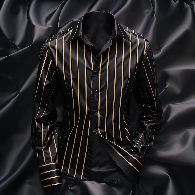 Fashion mens striped shirt stylish casual outdoor long sleeve lapel button soft and comfortable material plus size 250227