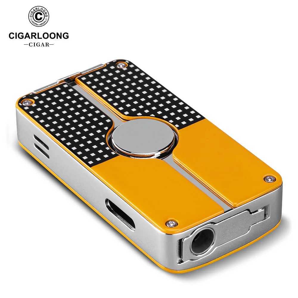 Metal Cigar Lighter Triple Blue Windproof Flame Sharp Stainless Steel Cigar Drill Puncher Smoking Accessories Gift Box COB-58C250305