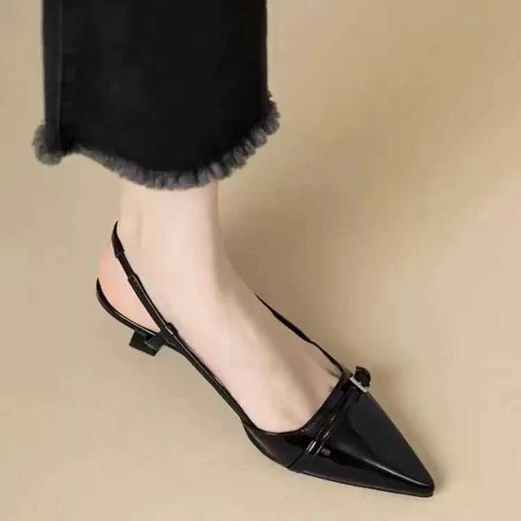 French style pointed patent leather toe cap sandals for wen 2025 new fairy style versatile slim heel empty sandals Y250304