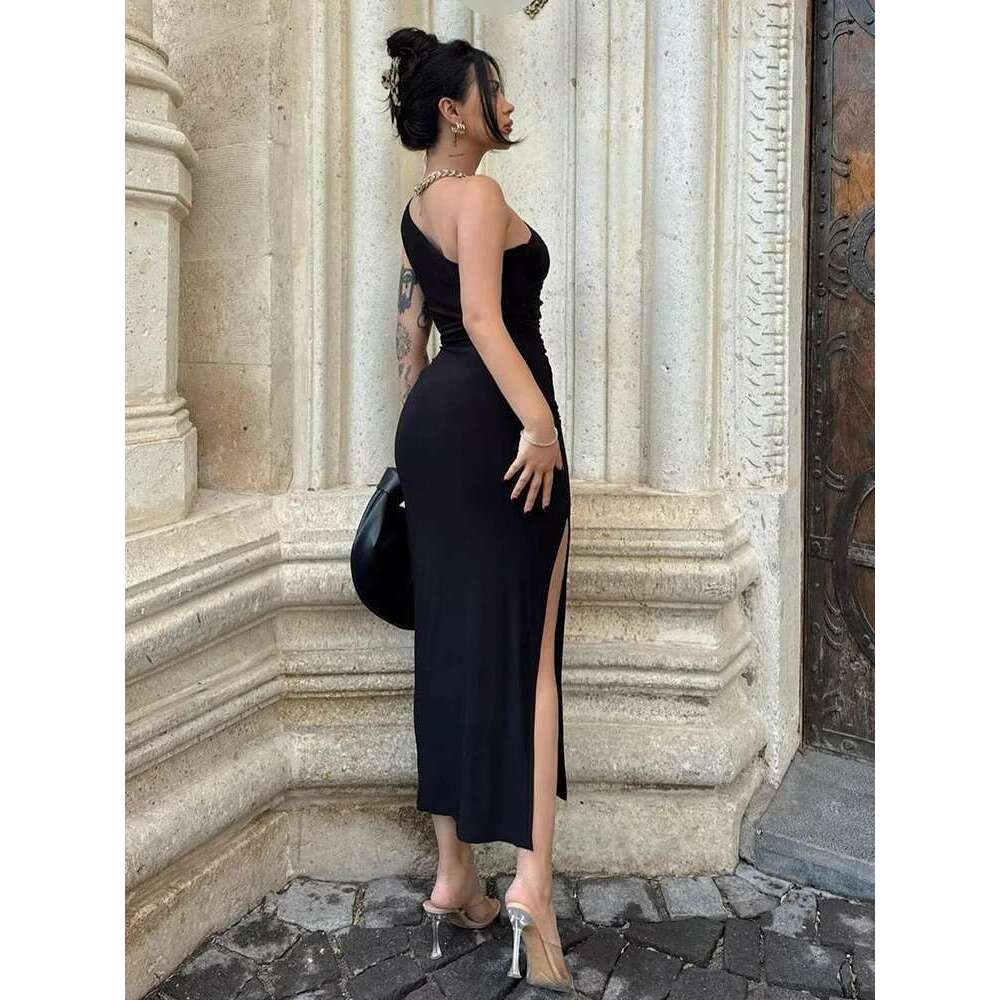 Black Summer New Women Fashion Sexy Split Sleeveless Backless Slim Maxi Female Casual Club Elegant Lady Party Dress KLMY