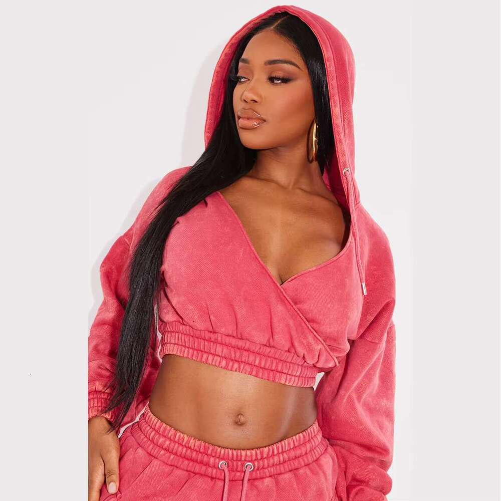 Custom Y2k Streetwear Sexy Women 80% Cotton 20% Polyester French Terry Pullover Cropped Washed Faded Hoodie