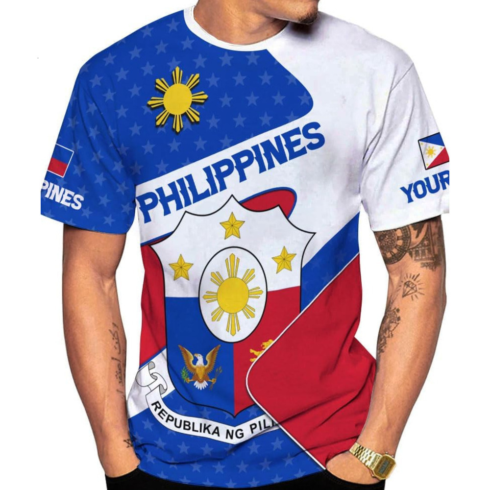 Mens T shirt Personalized Name Philippines Shirts 3D, Filipino Flag Pride Shirt Philippines Shirt Flag Tshirt for Men 16 tee Casual tops summer clothe