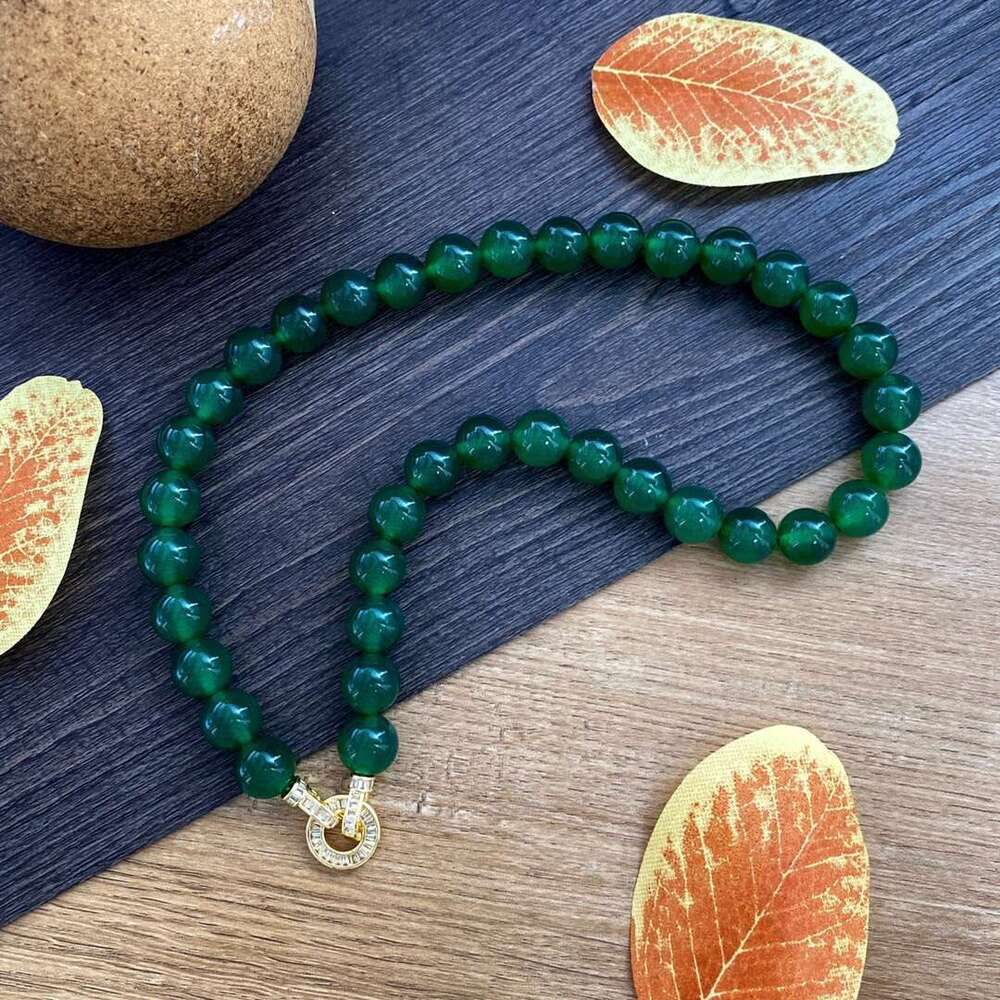 New style natural green agate necklace, simple crystal jadeite color series bead, Chinese trend jewelry gift