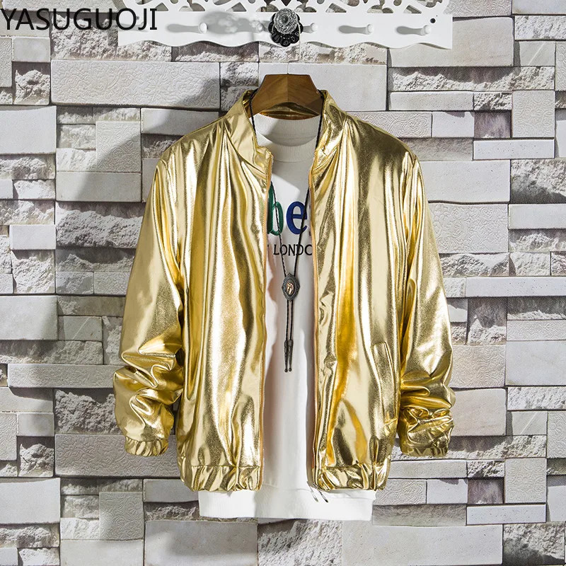 YASUGUOJI Spring Stage Perform Dress Mens Shiny Jacket Gold and Silver Bright Color Streetwear Men Hip Hop Coats Jackets 250304
