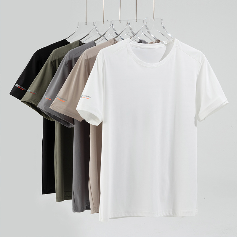 tracksuit Ice silk quick drying men's summer loose sports short top fiess running half sleeved elastic breathable T-shirt