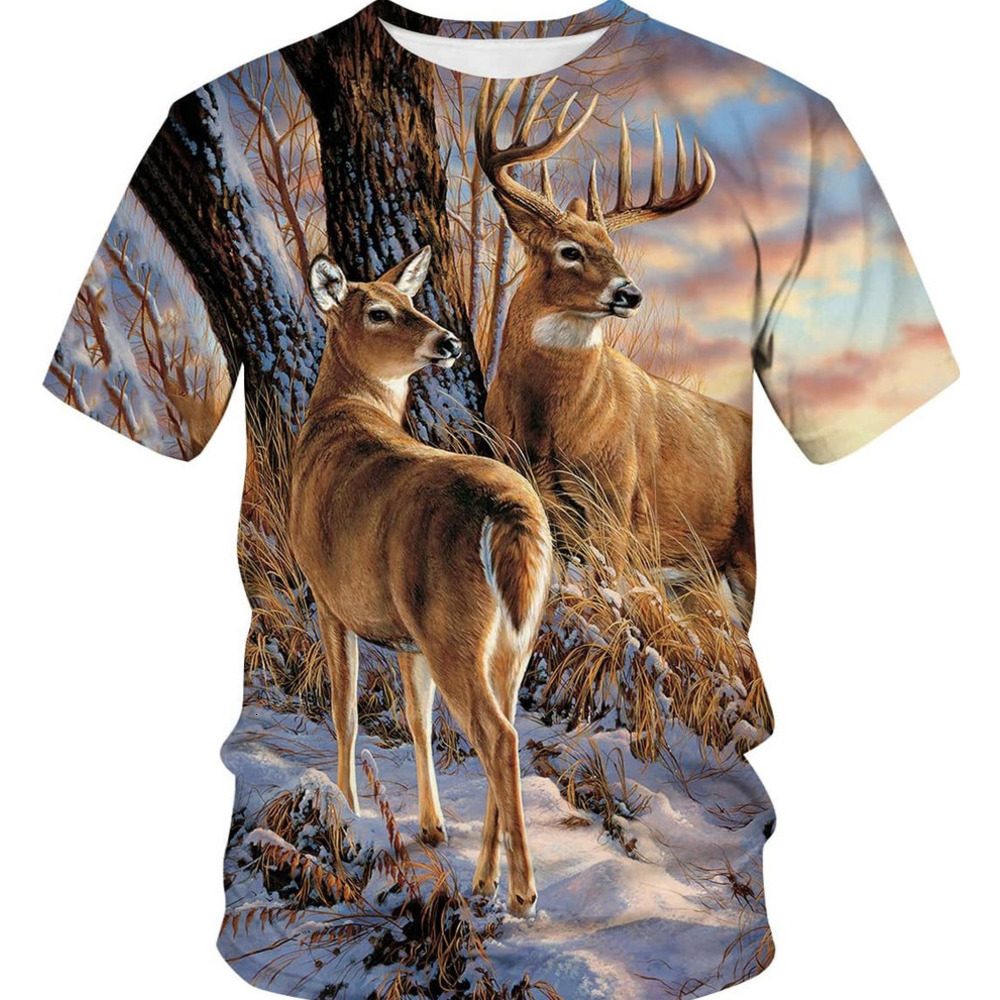 Mens T shirt Deer T-Shirt Novelty Animal Graphic 3D Print Casual Tshirt for Mens Womens tee Casual tops summer clothes animal print