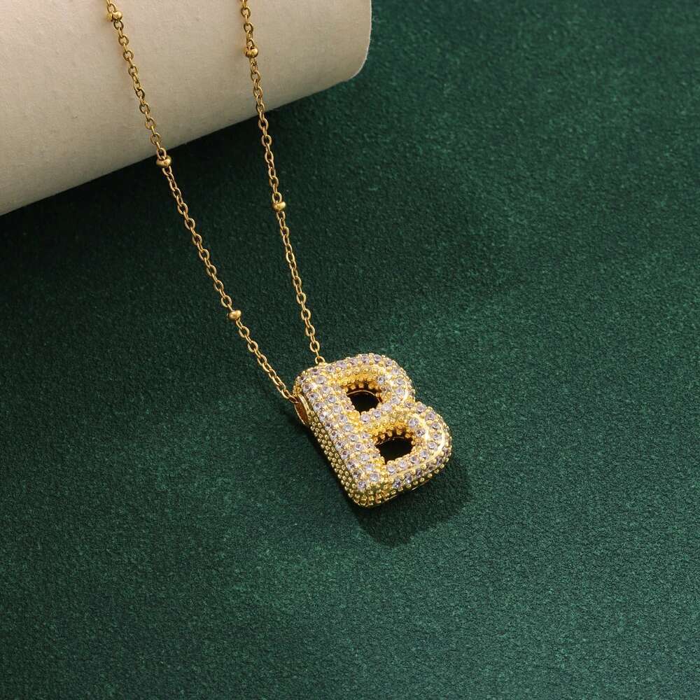New Zircon Crystal 26 English Letters Stainless Steel Necklaces For Women Trendy Female Choker Chain Jewelry Wholesale