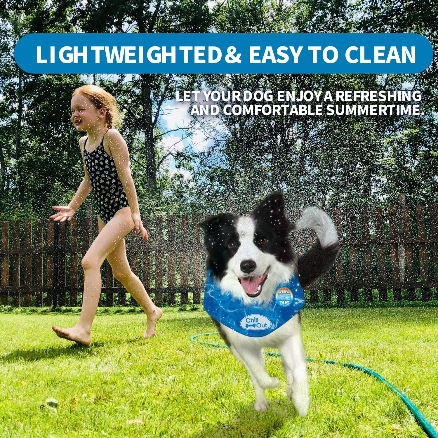 AMOBOX-Cooling Neck Wraps for Dogs,Ice Dog Bandanas,Dog Cooling Bandana,Chill Out Blue Collar, Cat Collar,Neck Cooler