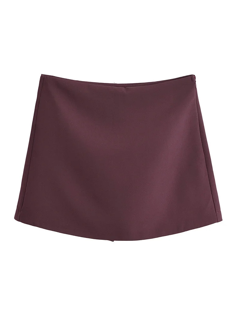 TRAF Spring Women Solid Shorts Fashion Causal Side Zipper Mini Skirts Vintage High Waist Streetwear 250304