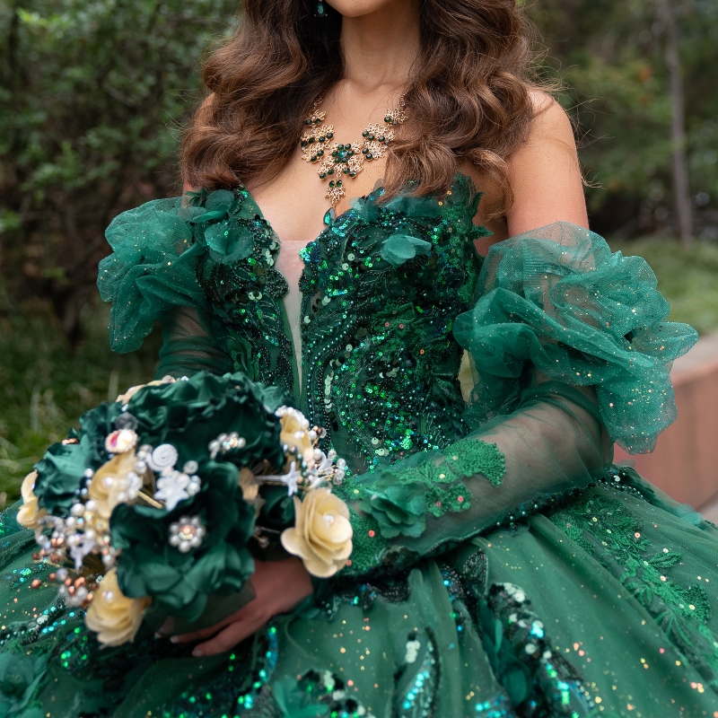 Blackish Green Shiny Quinceanera Dresses Ball Gown Off The Shoulder Applique Lace Beading Tull Party Birthday Sweet 16 Vestidos 15 De Anos