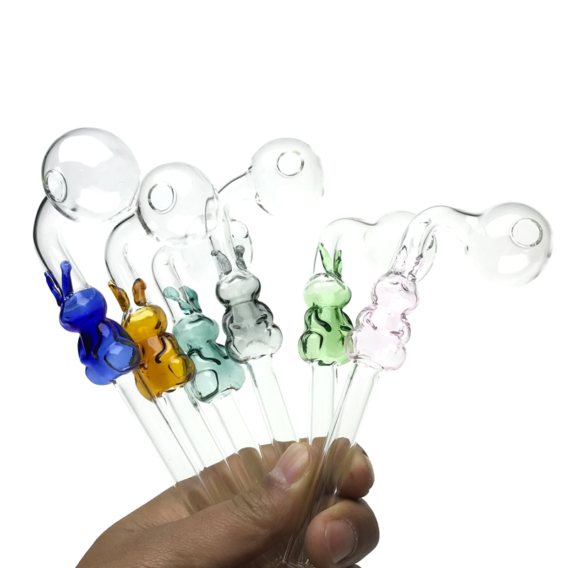 5.5 Inch Colorful Cute Rabbit Glass Oil Burner Smoking Pipe with Thick Pyrex Straw Tube Hand Glass Pipes