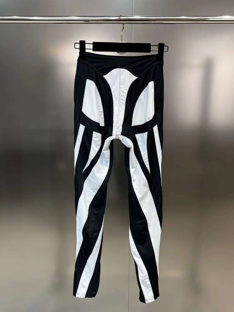 DEAT 2025 Autumn Fashion Contrast Color Patchwork Design Pants For Women High Elastic Waist Trousers Female Casual New 11Xx5075