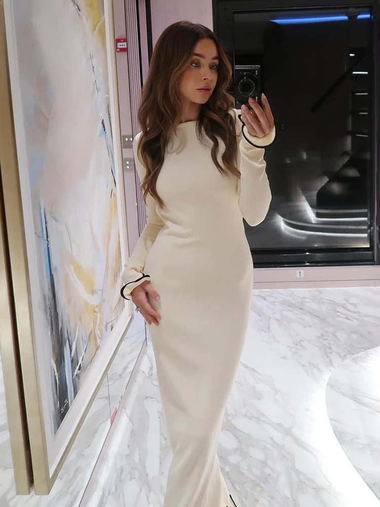 TARUXY Autumn Knitted Mini Dress For Women Fungus Contrast Color Slim Sweater Dress Elegant Female Party Clothes Long Sleeve 250227