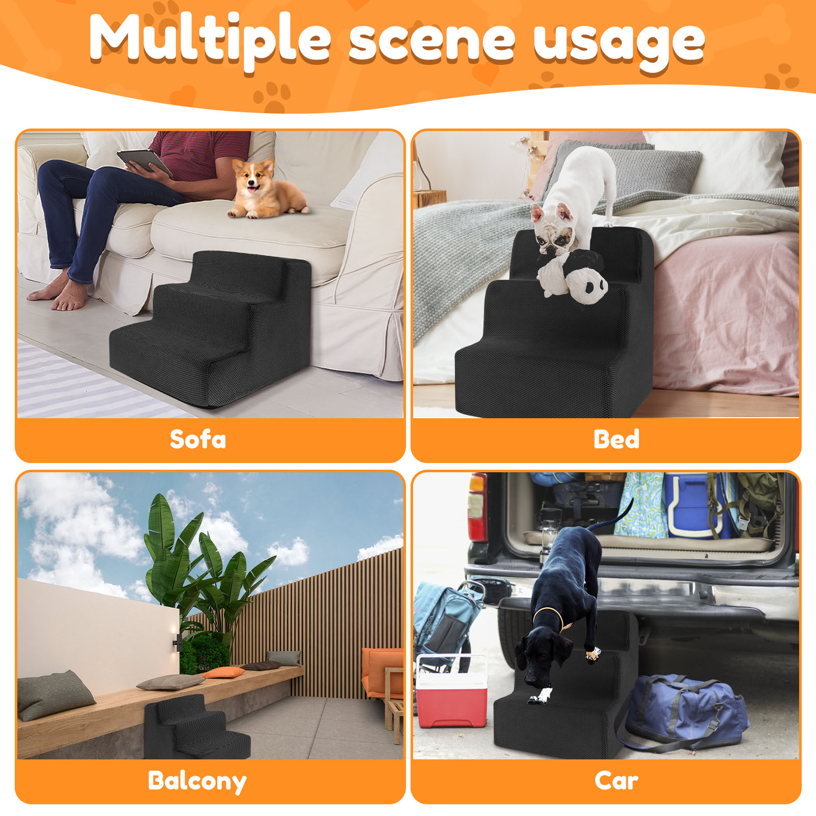 3 Step Stair Dog/Cat Ramp Ladder Washable Pet Stairs with Removable Cover Memory Foam Sponge Dogs Pet Ramp Stairs Pet Supplies