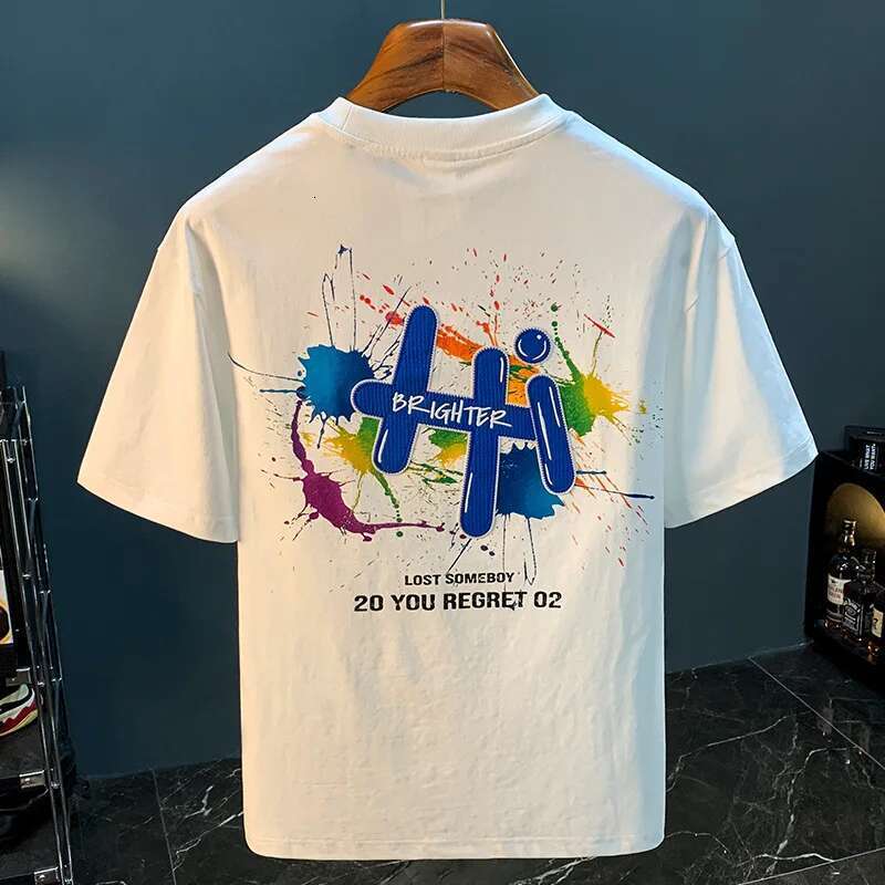 Stretch Breathable And Loose Short T-Shirt Men's Summer Trendy Painted Print Fashion Street Casual Sports Half Sleeve Top