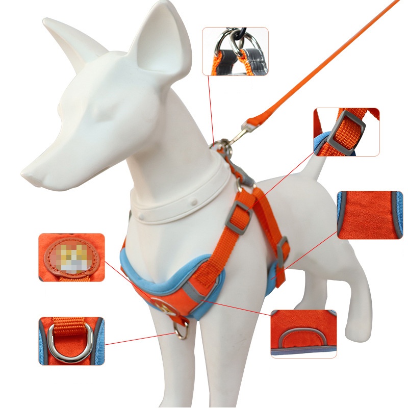Dog Harness with Leash Set for Small Medium Dogs, No Pull No Choke Deer Skin Suede with Reflective Tape Pet Harness Vest, Adjustable and Padded Step i