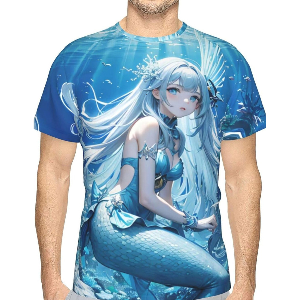 Mens T shirt Mermaid Girl 3D Printed T-Shirt for Men Cartoon Mermaid Graphic Soft Comfort Casual Tee tee Casual tops summer clothes