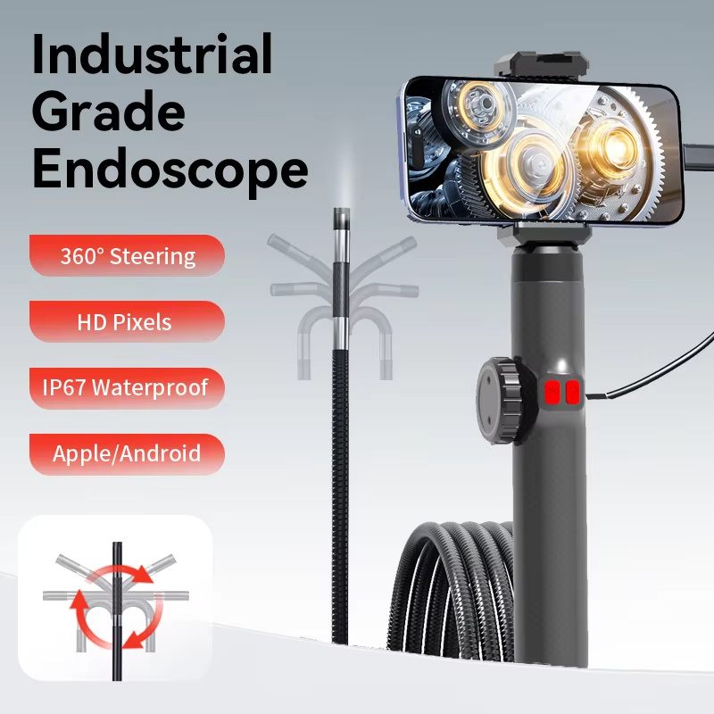 Two Way 360 degrees Articulating Borescope 1080P Camera endoscope with Light 6mm Waterproof Probe Endoscope with Android iOS Phone