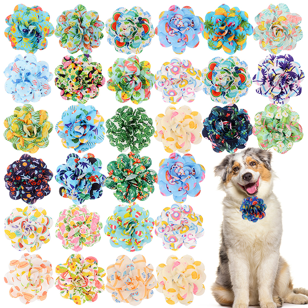 10PCS Removable Dog Bow Ties With Elastic Bands Summer Fruit Print Puppy Bowties Dog Collars Pet Grooming Accessories For Dogs