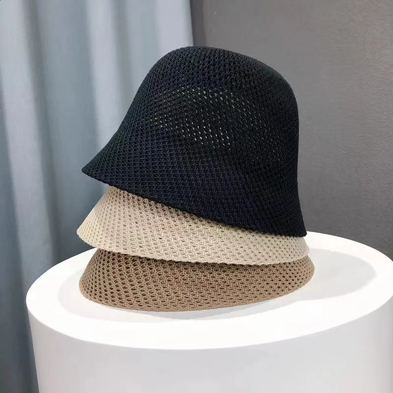 Women Bucket Hat Summer Hollow Out Thin Breathable Sun Hat Female Beach Panama Cap Fold Outdoor Japanese Lesure Fishierman Cap 250305