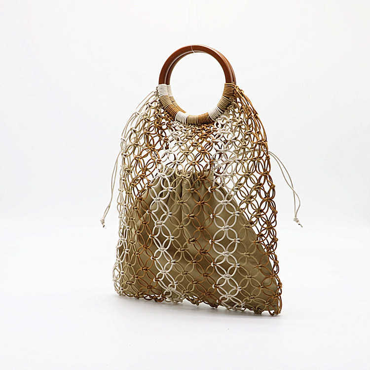 New Round Handle Straw Woven Bag, Black Camel Colored Beach Bag, Woven Bag 250315