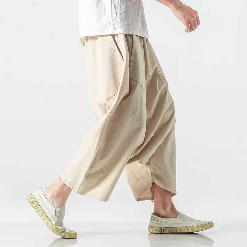 Summer New Casual Fashion Tooling Shorts Mens Wide-leg Pants Over The Knee Eight-point PantsXJ250304
