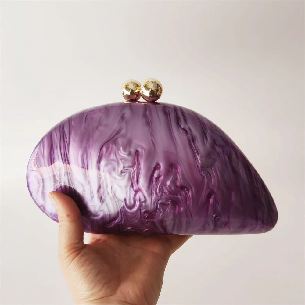 Oval Purple Shell Acrylic Purses And Handbags For Women Shoulder Crossbody Bag With Chain Clutch Purse For Wedding Party Bags 250304