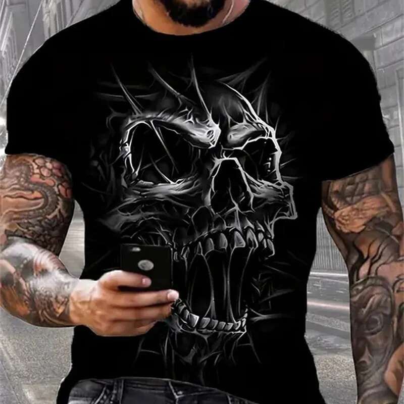 Men's Short Sleeve T-Shirt, Street Clothing, Skull Print, Horror, Casual, Fashionable