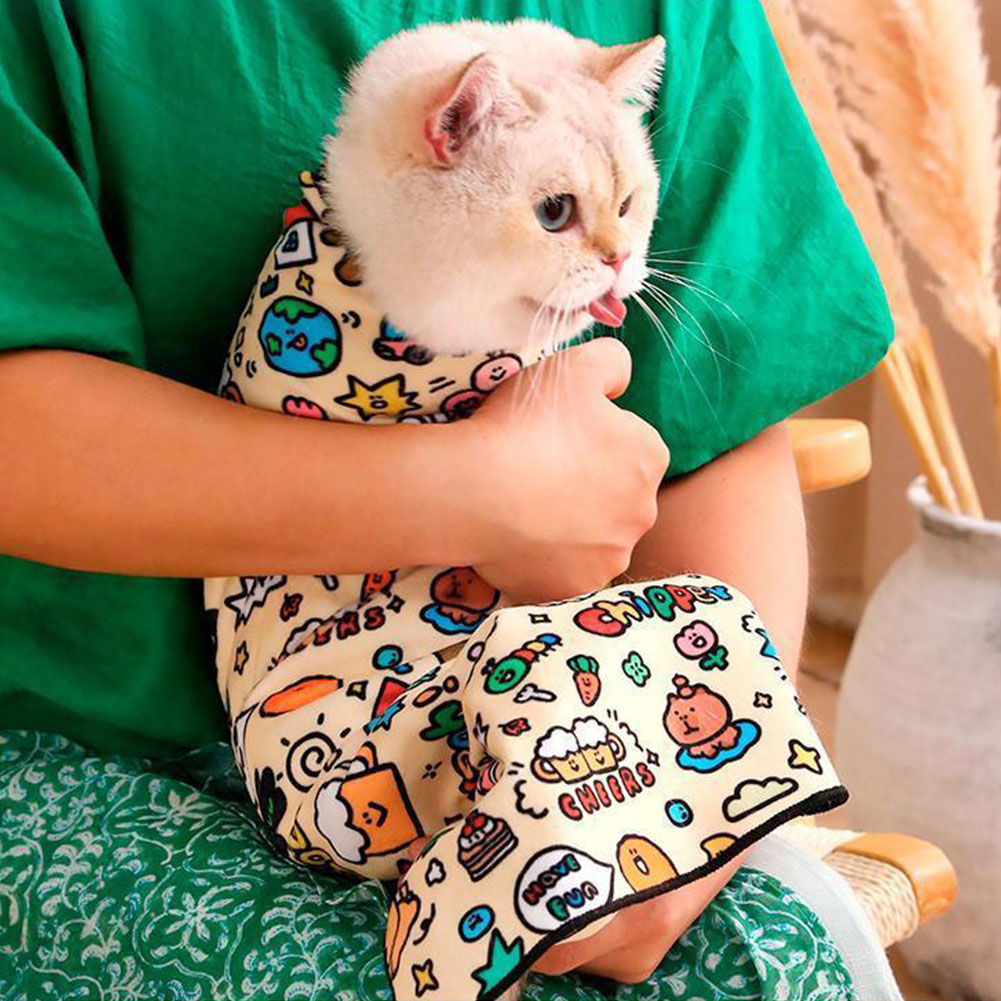 Cat Grooming Wrap Self-Adherent Cat Restraint Wrap Anti-Scratch Cat Swaddle Burrito Wrap Anti-Escape for Medicine Nail Clipping