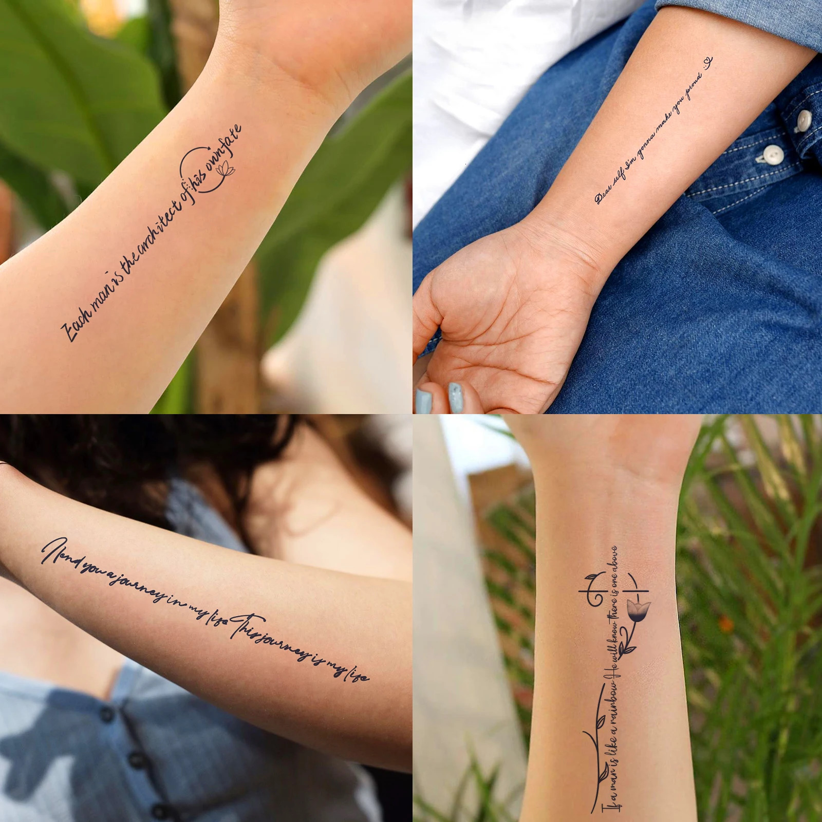 10 Sheets Creative Sketch Drawing Temporary Tattoo Flowers Butterfly Dandelion Daisy Letters Sticker Waterproof Body Art 250219