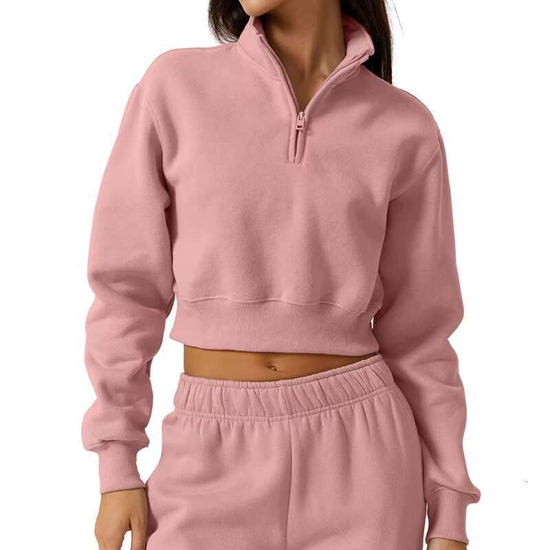 Custom Women Half Zip Crop Sweatshirt Casual Hoodie High Neck Long Sleeve Pullover Y2k Teen Athletic Workout Outfits Cropped Top