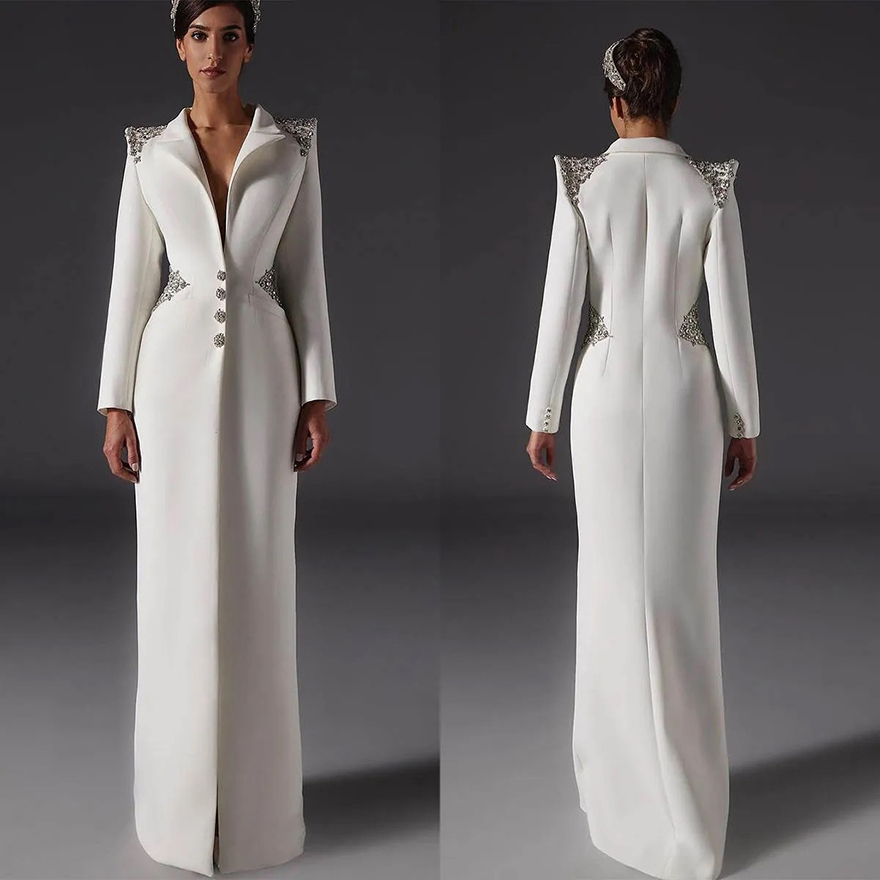 Elegant Mother of the Bride Suits Beaded Crystal One Piece Set Jacket Single Breasted Women Business Blazer Peaked Lapel Formal Work Wear Customized