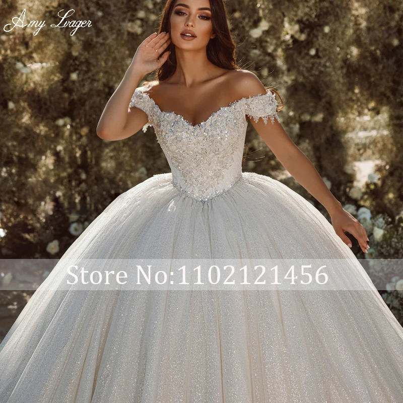 Romantic Off Shoulder Sweetheart Ball Gown Wedding Dress 2025 Beading Appliques Sparkly Princess Bridal Customized 250304