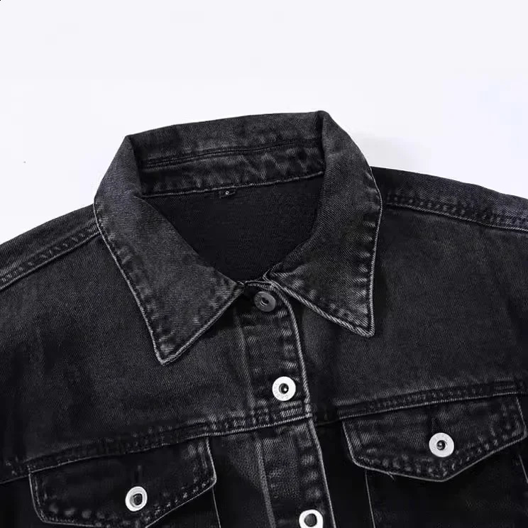 Trendy Hong Kong Style Denim Jacket Womens Spring Autumn Vintage Black HighWaisted Unique Short Top For Clothing 250305