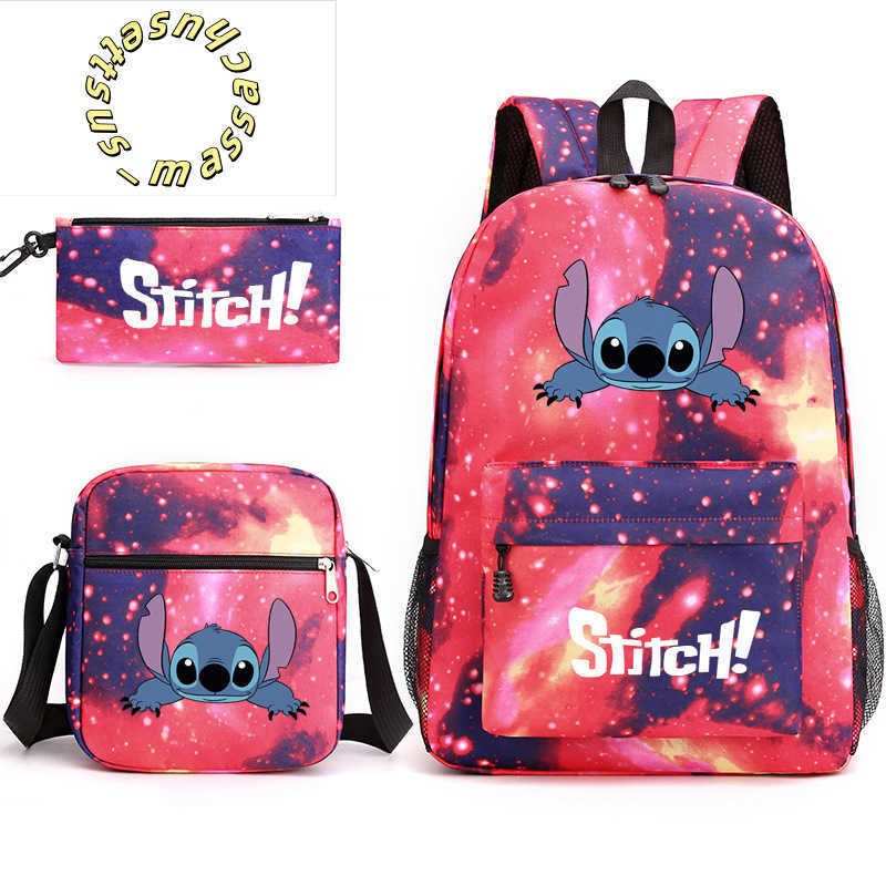 Backpacks Stitch Cartoon Peripheral Printed Schoolbag Three Piece Stitch Pencil Bag One Shoulder Bag Backpack Y250305CERO