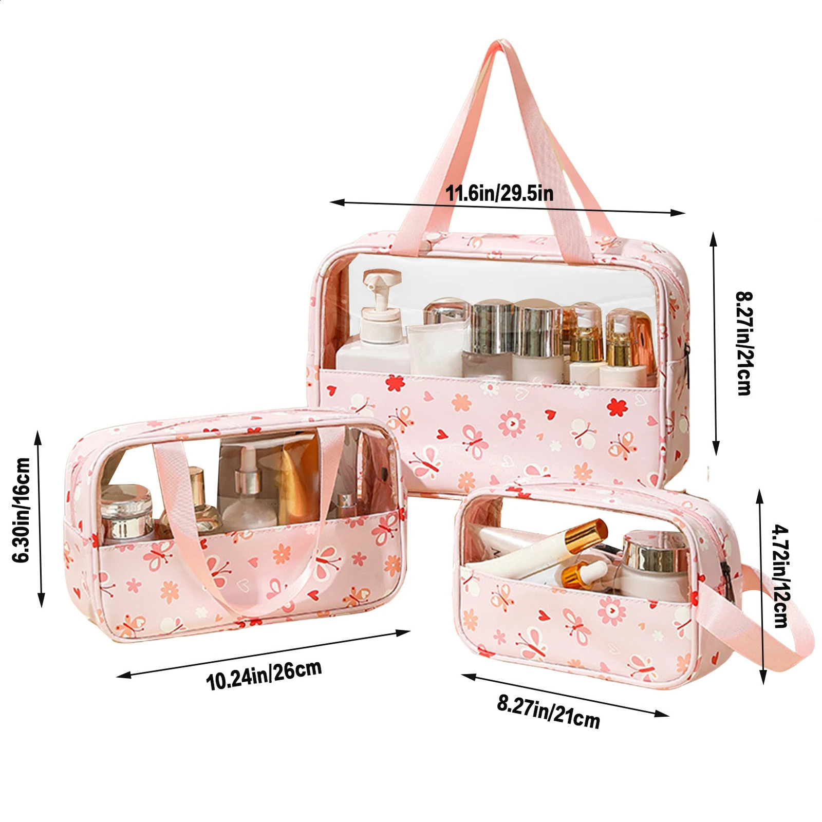 Ship from US 3 transparent cosmetic bags travel toilet bag with zipper used for small item storage management MIAO 250305FBB