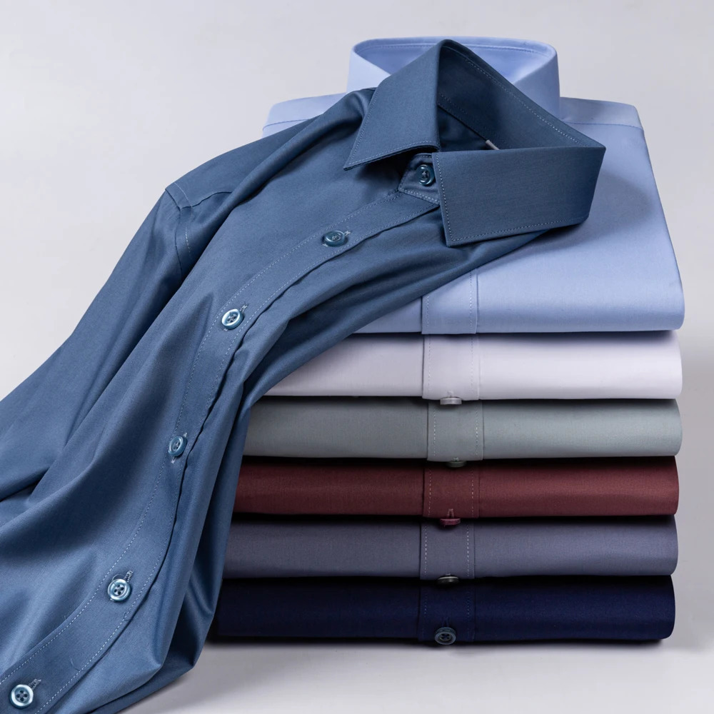 Mens Smooth Slight Strech Bamboo Fiber Dress Shirt Without Pocket Comfortable Soft Regular Fit Long Sleeve Easy Care Shirts 250227