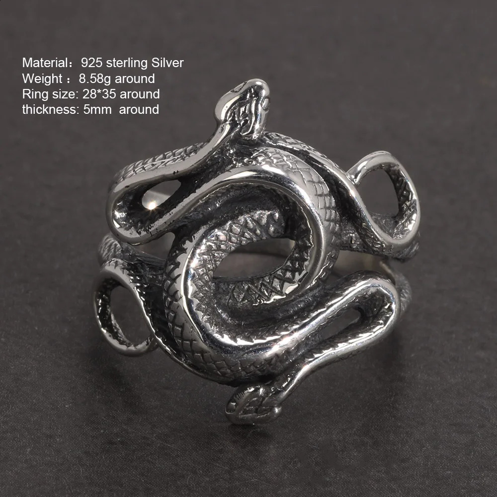 Real 925 Sterling Silver Snake Rings for Men Women TV Drama Natural Born Killers Retro Punk Fine Jewelry Gift For Fans 250303