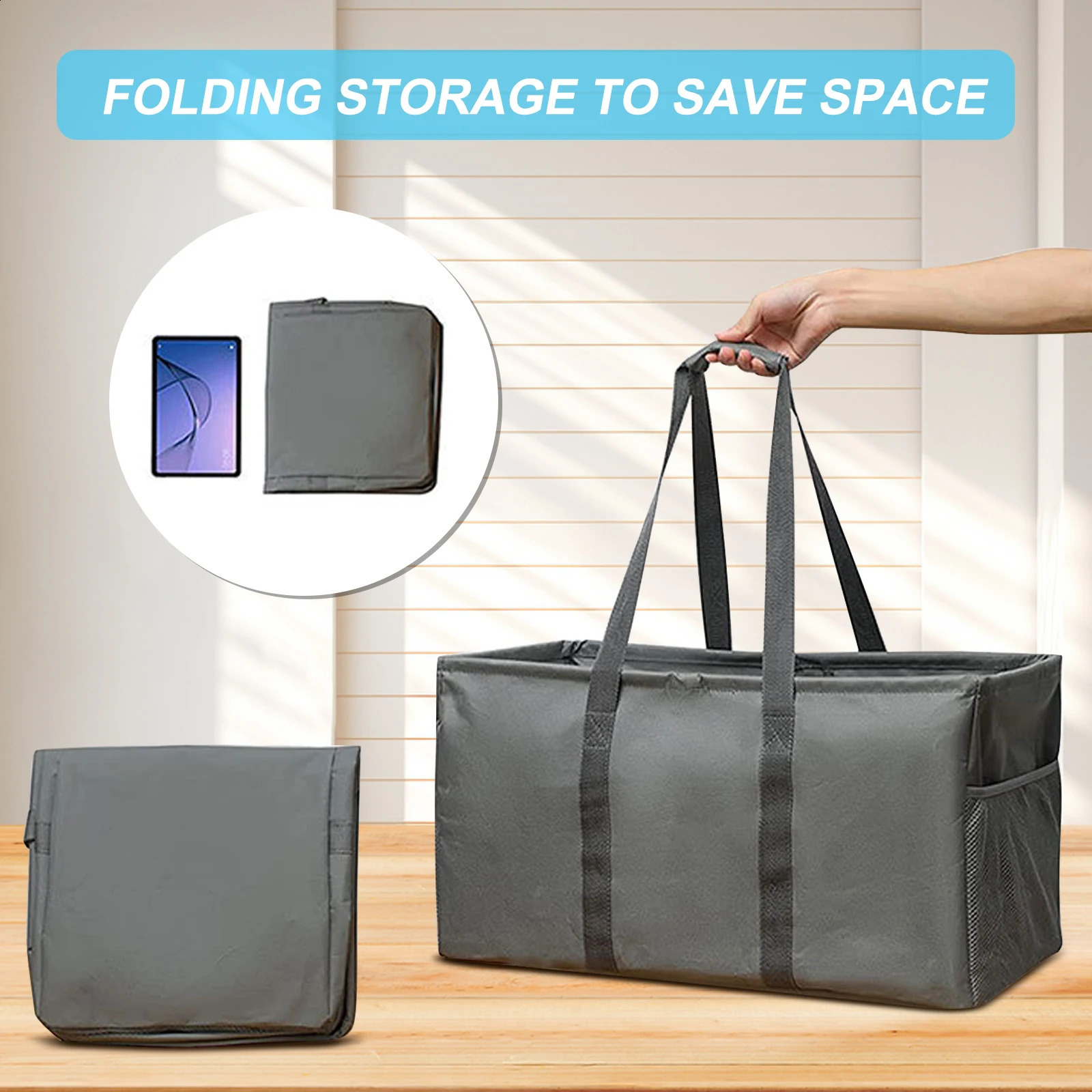 Ship from US Reusable Grocery BagsUtility Tote BagLarge Utility BagGrocery BagDark Gray Foldable Shopping Bags 250305FBB