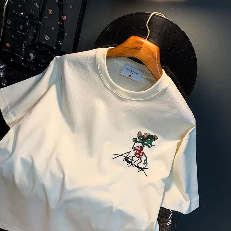 Fashion Trendy Funny Lizard Cartoon Printtt-Shirt Summer Thin Loose Elastic Sweat-Absorbent Breathable Men's Top
