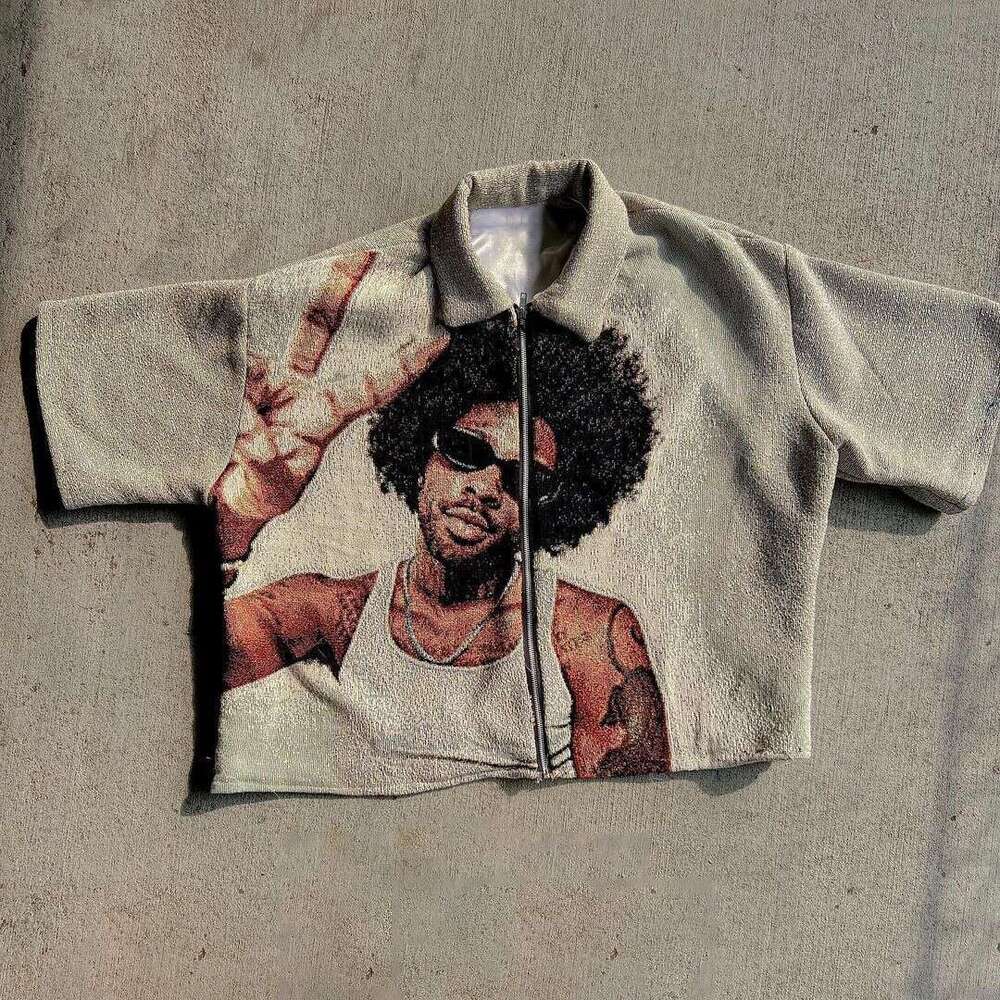 Zipper new summer 3D digital printed men's casual loose short sleeved T-shirt